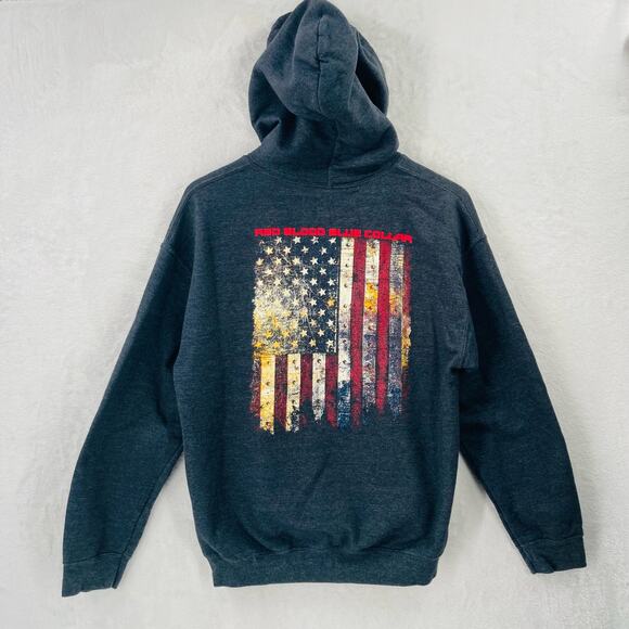 Grunt Style Hoodie Mens Medium Red Blood Blue Collar USA Flag - Picture 1 of 9
